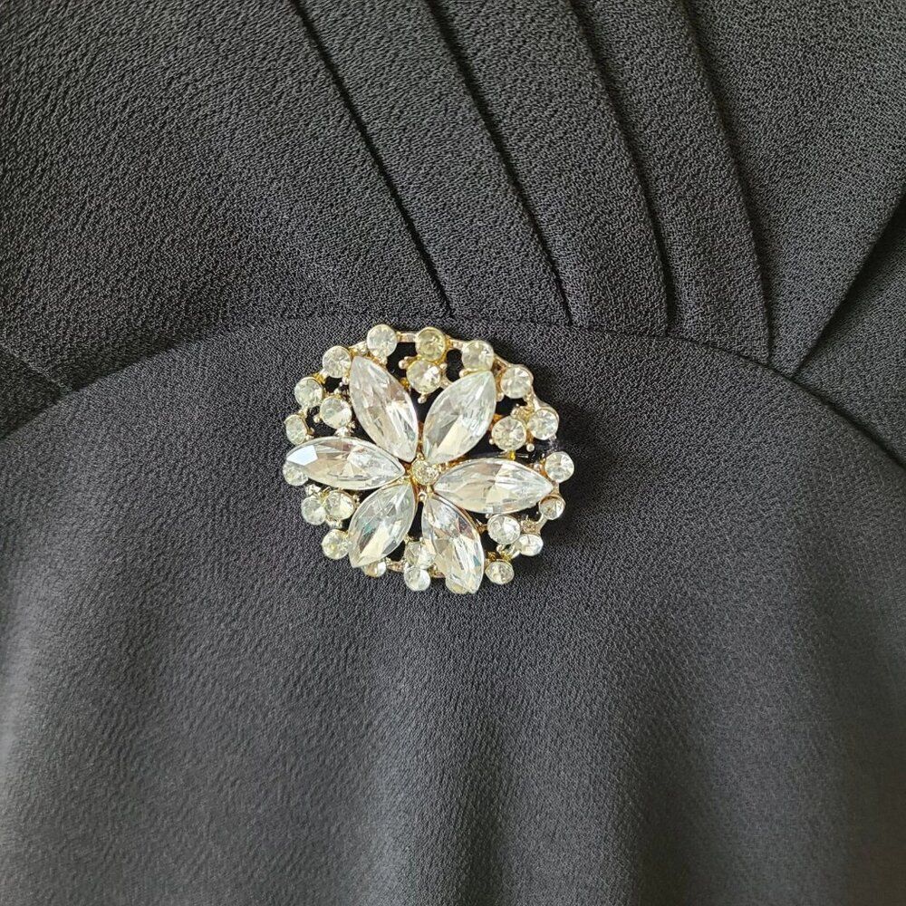 NWT Coldwater Creek LBD Chiffon Black Dress Rhinestone Diamond Brooch 6 Petite - Picture 3 of 14